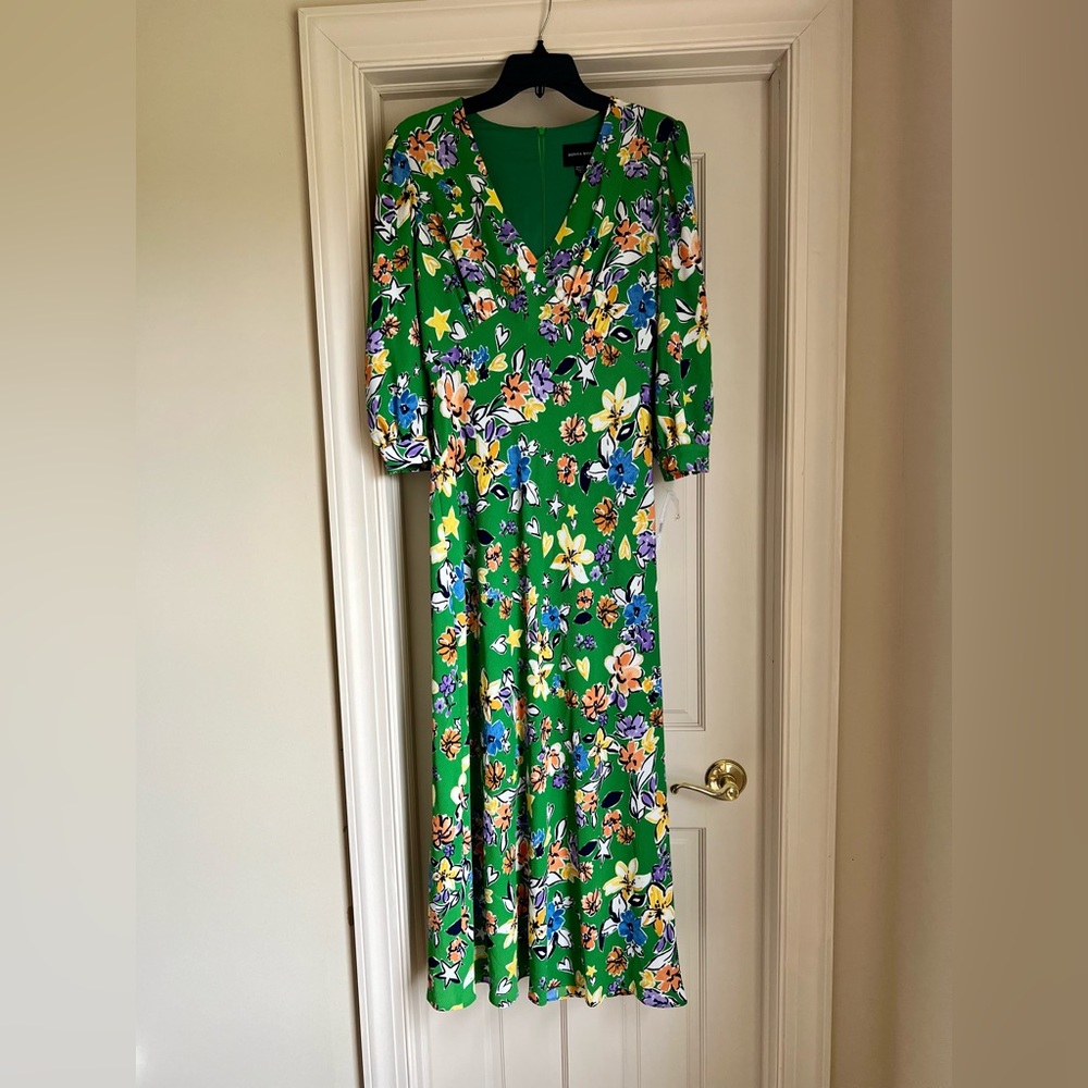 Donna Morgan women’s floral printed V-Neck elbow sleeve midi dress